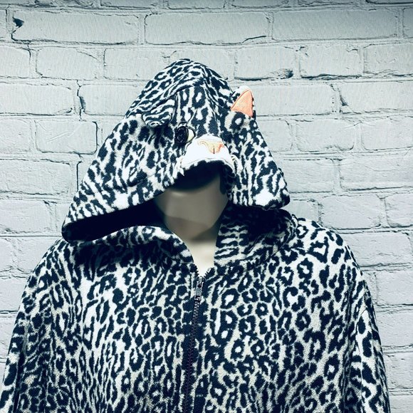 Nick & Nora Pajama One Piece Animal Leopard Print XL PJ With Hoodie Sleepwear - Picture 3 of 12